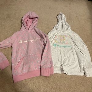 Girls champion hoodies size M (pink) and L (white)